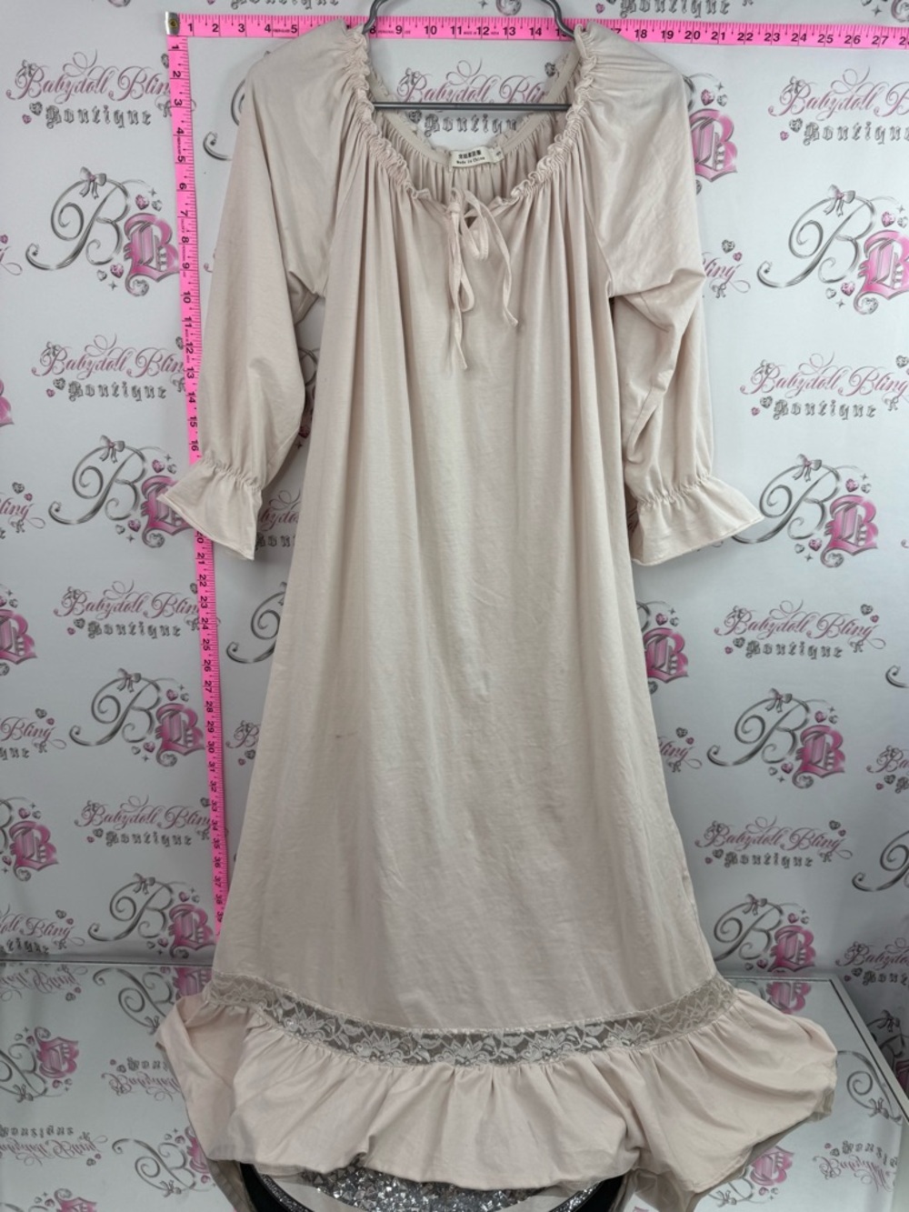 Dress ruffle lace angel pink ruffles Cream Ruffle Hem Nightgown with Lace Trim